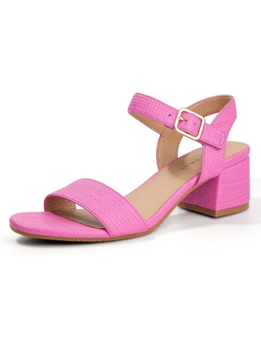 Women's Pink Open Toe Ankle Strap Block Chunky Heels Pumps Shoes For Wedding